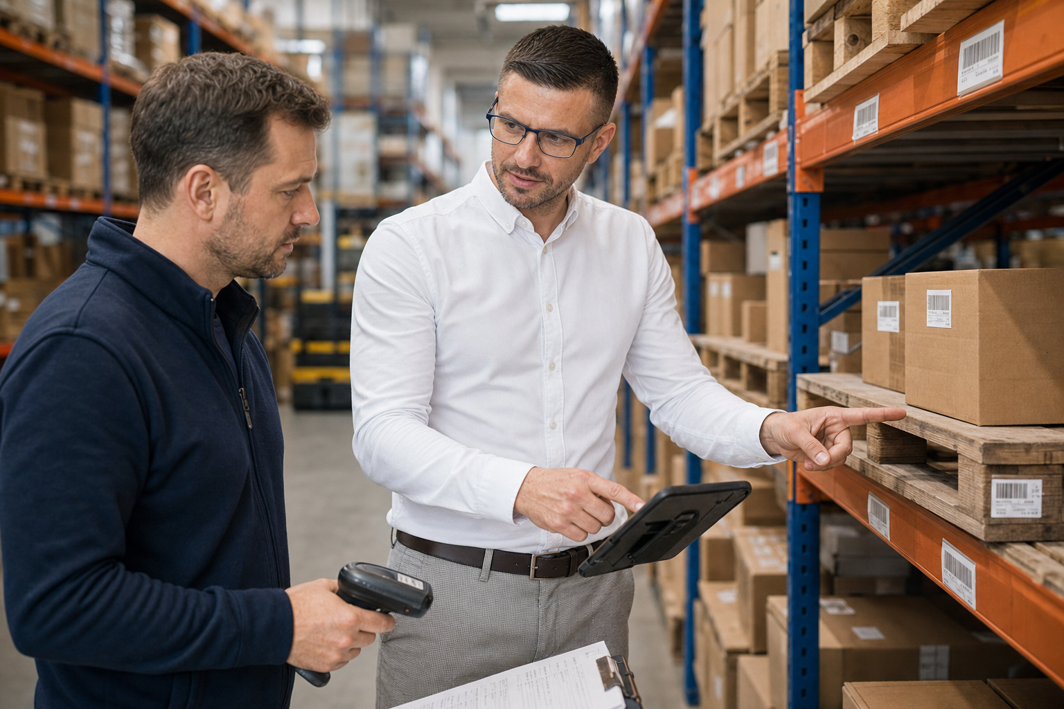 Dovydas Gustys validating warehouse location labels and MSCAN scanning flow