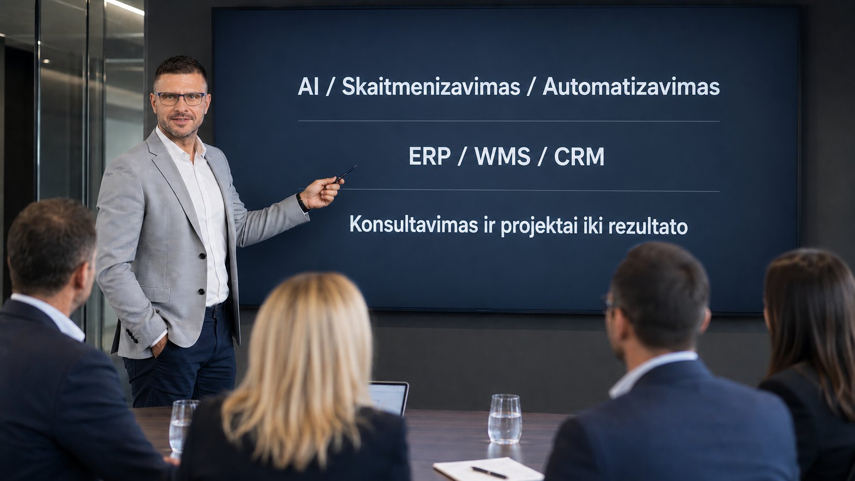 Dovydas Gustys presenting AI, digitalization, ERP, WMS, and CRM directions